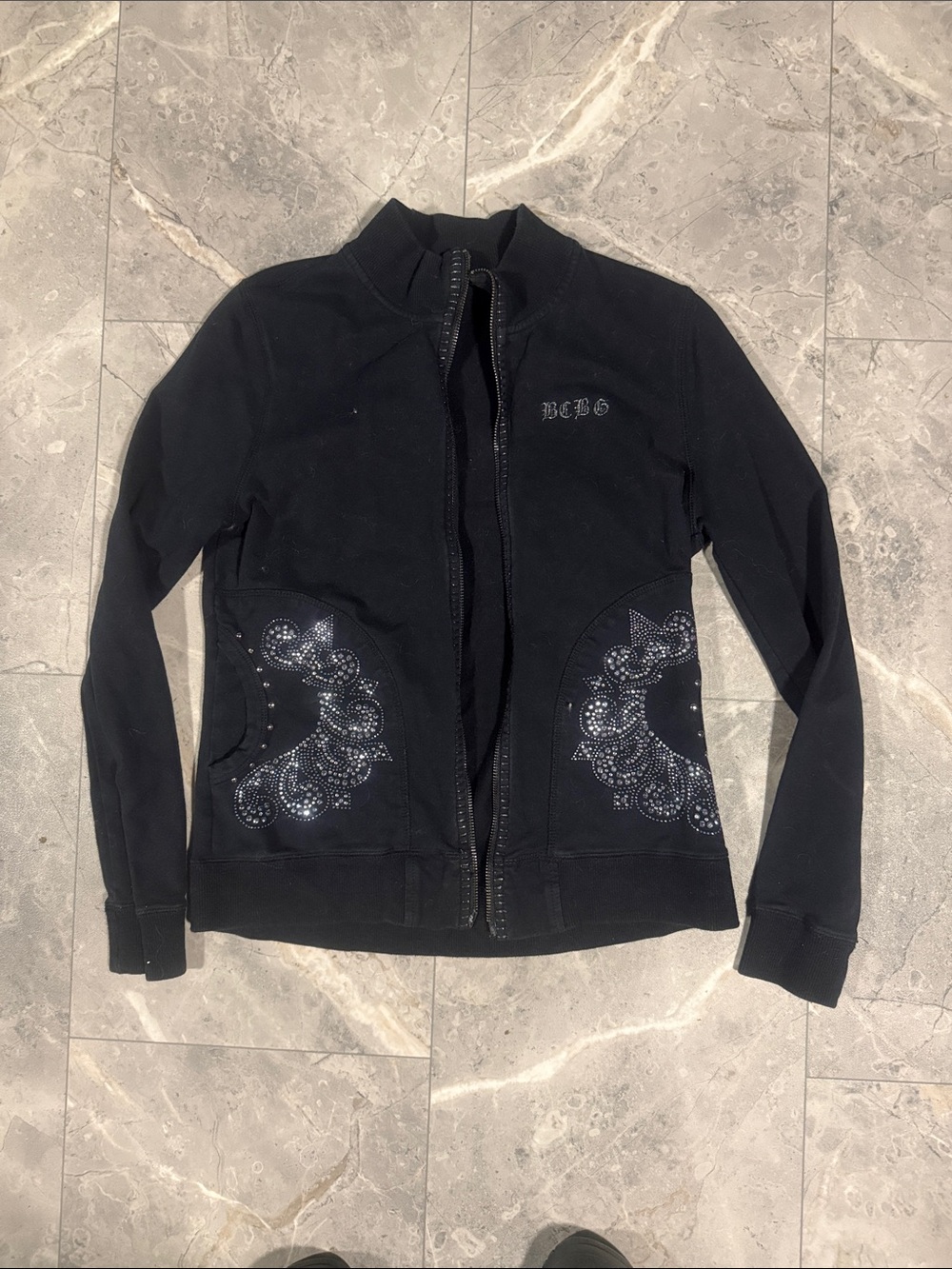 BCBG Black Embellished Zip-Up Bomber Jacket